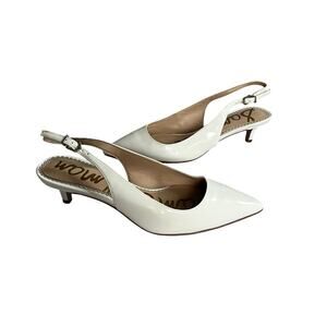 Sam Edelman Ludlow Slingback 6.5 M White Patent Ankle Strap Pumps Kitten Heels